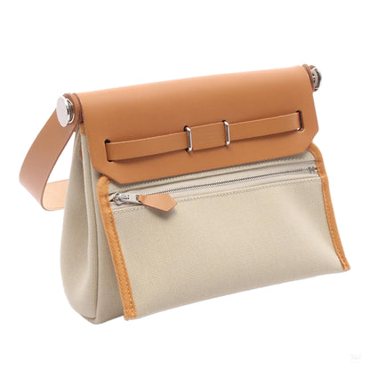 322605084 Hermès Military Toile and Vache Hunter Herbag Zip 20 Brown 2