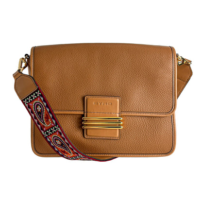 Rainbow Leather Flap Shoulder Bag Caramel 