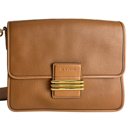 Rainbow Leather Flap Shoulder Bag Caramel 