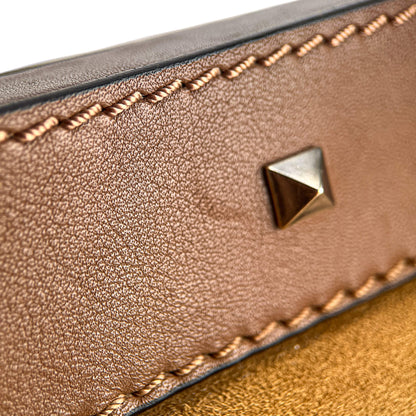 Rockstud Winter Medium Suede & Shearling Tote Shoulder Bag Caramel