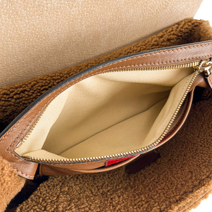 Rockstud Winter Medium Suede & Shearling Tote Shoulder Bag Caramel