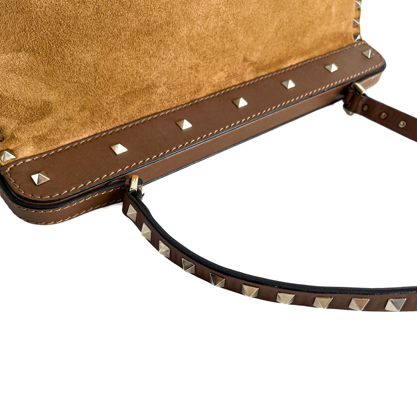 Rockstud Winter Medium Suede & Shearling Tote Shoulder Bag Caramel