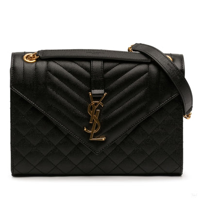 322605111 Saint Laurent Medium Grain De Poudre Triquilt Monogram Envelope Bag Black 1
