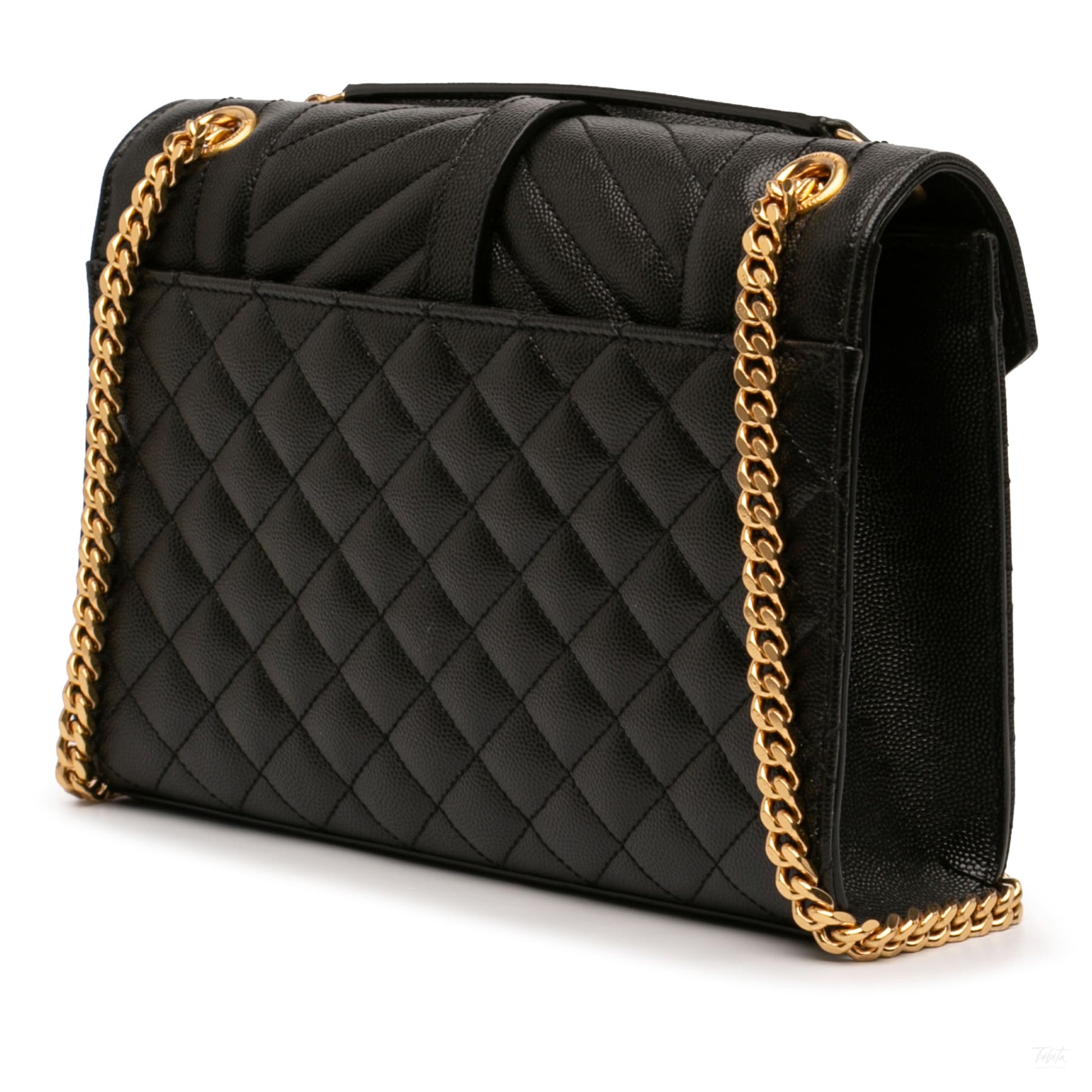 322605111 Saint Laurent Medium Grain De Poudre Triquilt Monogram Envelope Bag Black 2