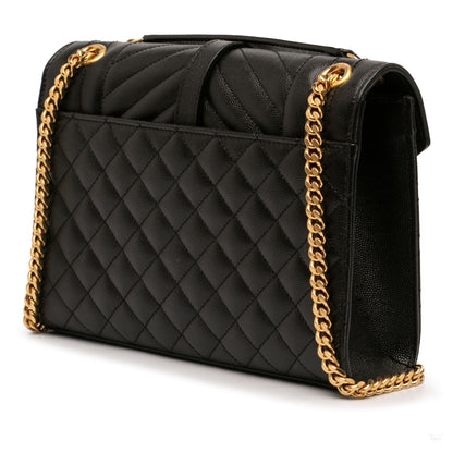 322605111 Saint Laurent Medium Grain De Poudre Triquilt Monogram Envelope Bag Black 2
