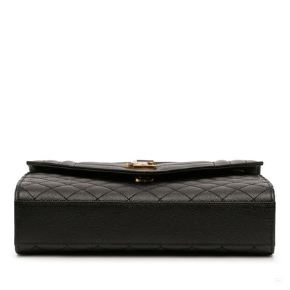 322605111 Saint Laurent Medium Grain De Poudre Triquilt Monogram Envelope Bag Black 3