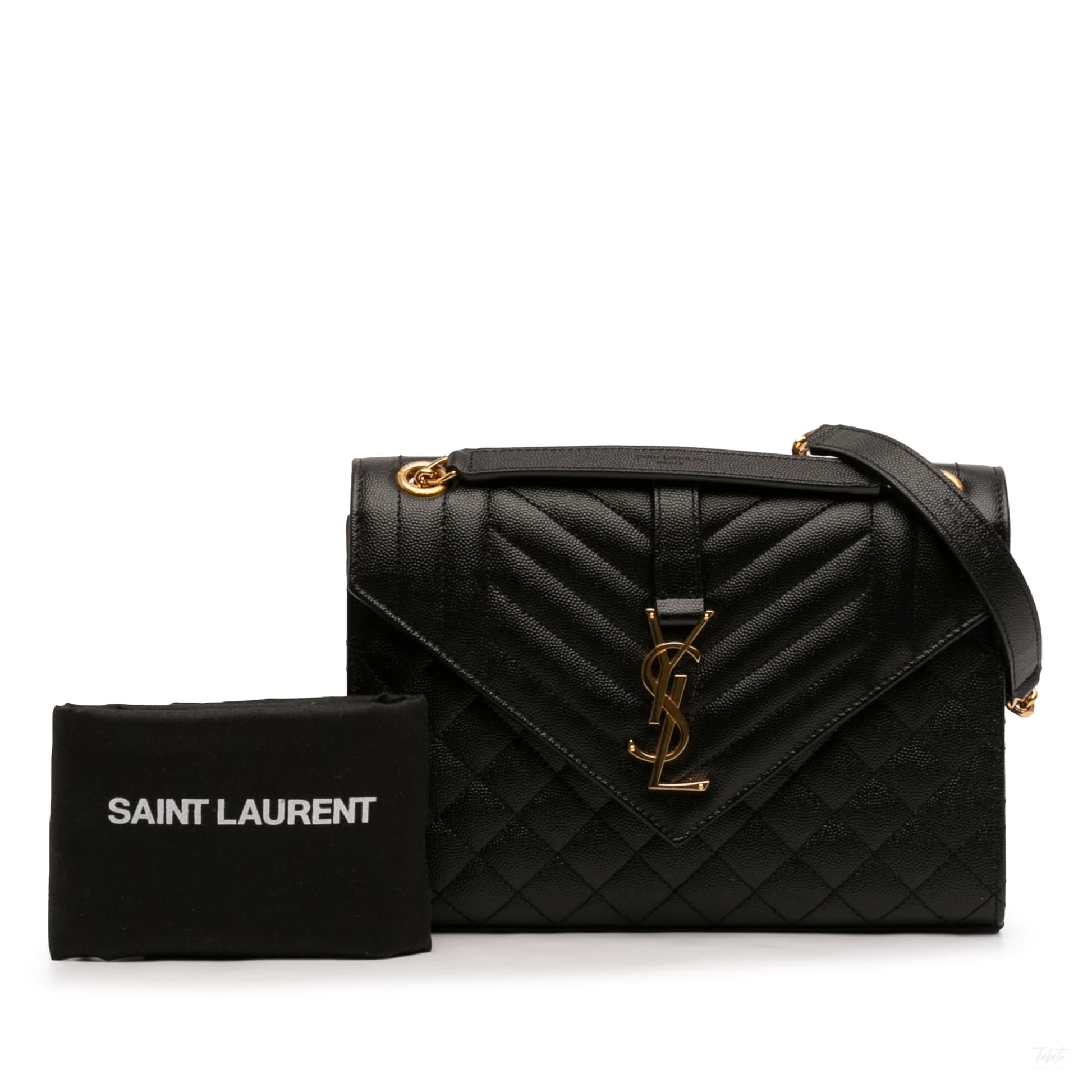 322605111 Saint Laurent Medium Grain De Poudre Triquilt Monogram Envelope Bag Black 7
