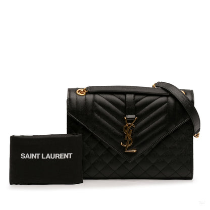 322605111 Saint Laurent Medium Grain De Poudre Triquilt Monogram Envelope Bag Black 7