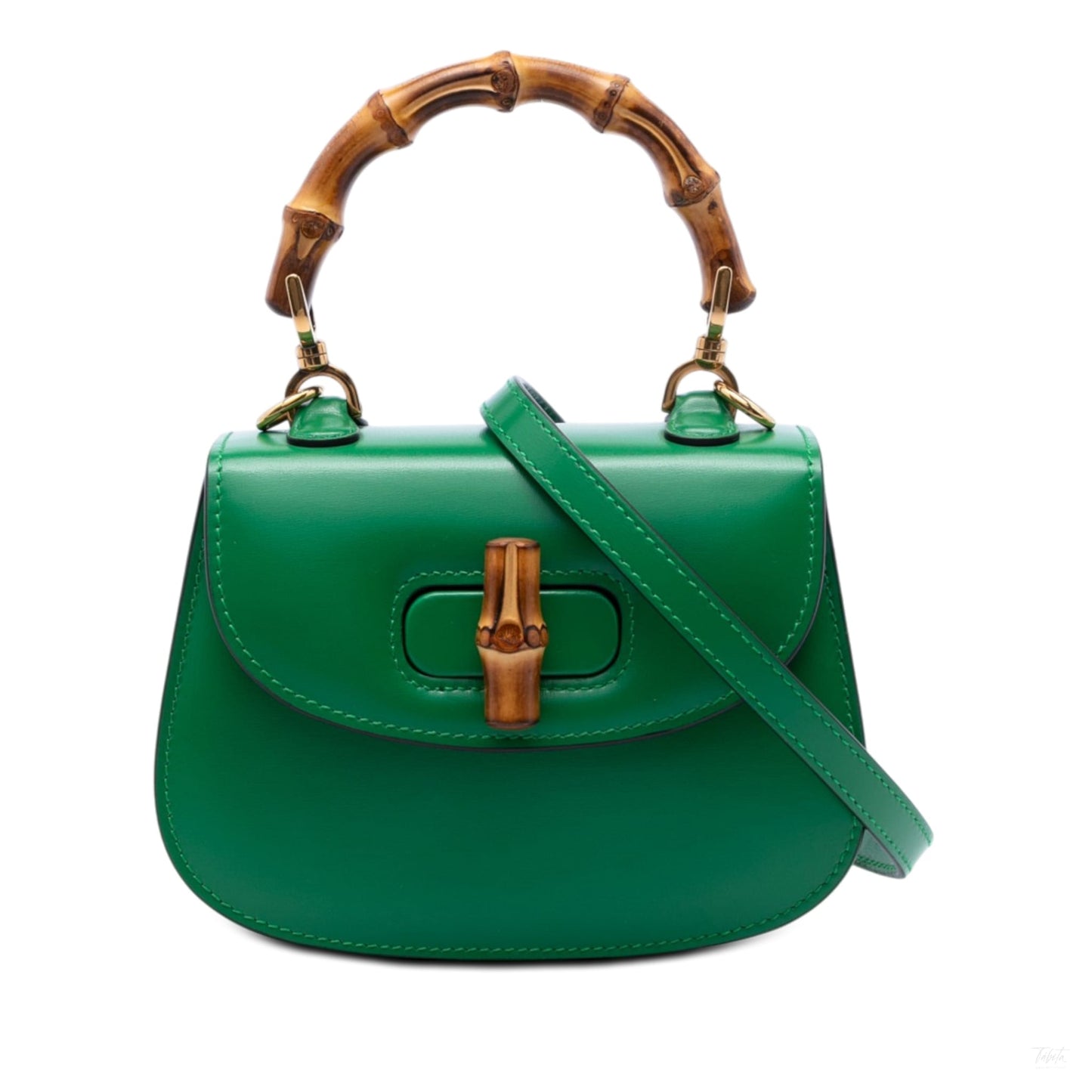322606028 Gucci Mini Calfskin 1947 Bamboo Top Handle Bag Green 1