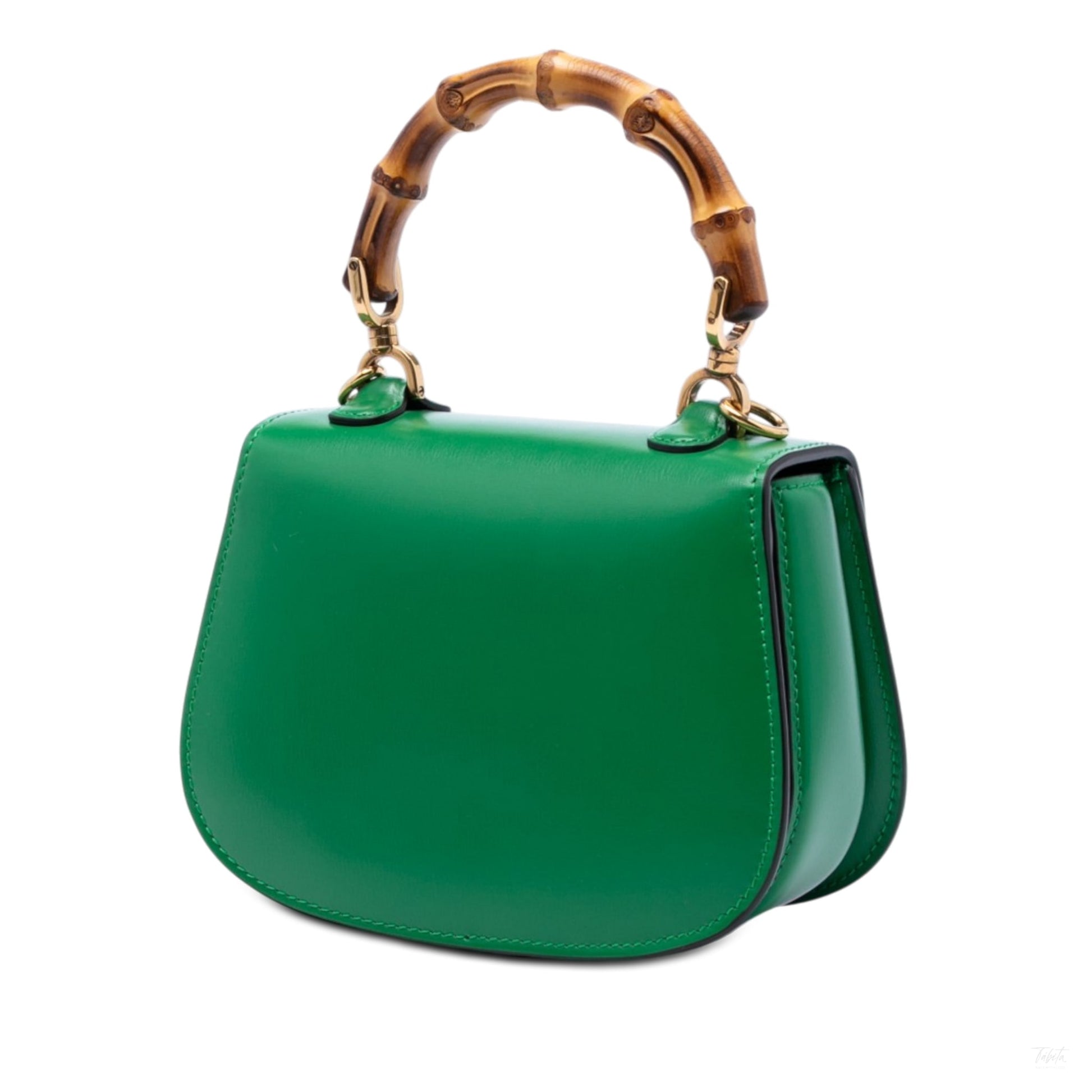 322606028 Gucci Mini Calfskin 1947 Bamboo Top Handle Bag Green 2