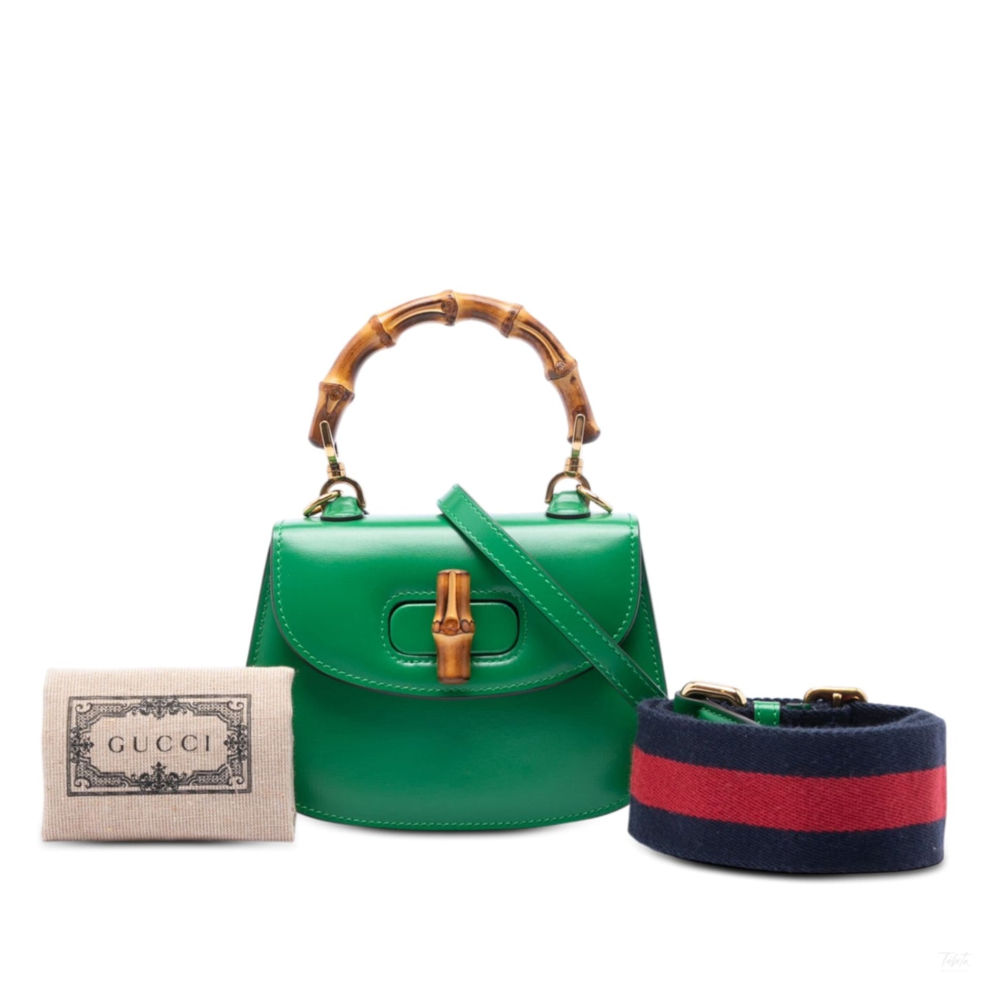 322606028 Gucci Mini Calfskin 1947 Bamboo Top Handle Bag Green 6