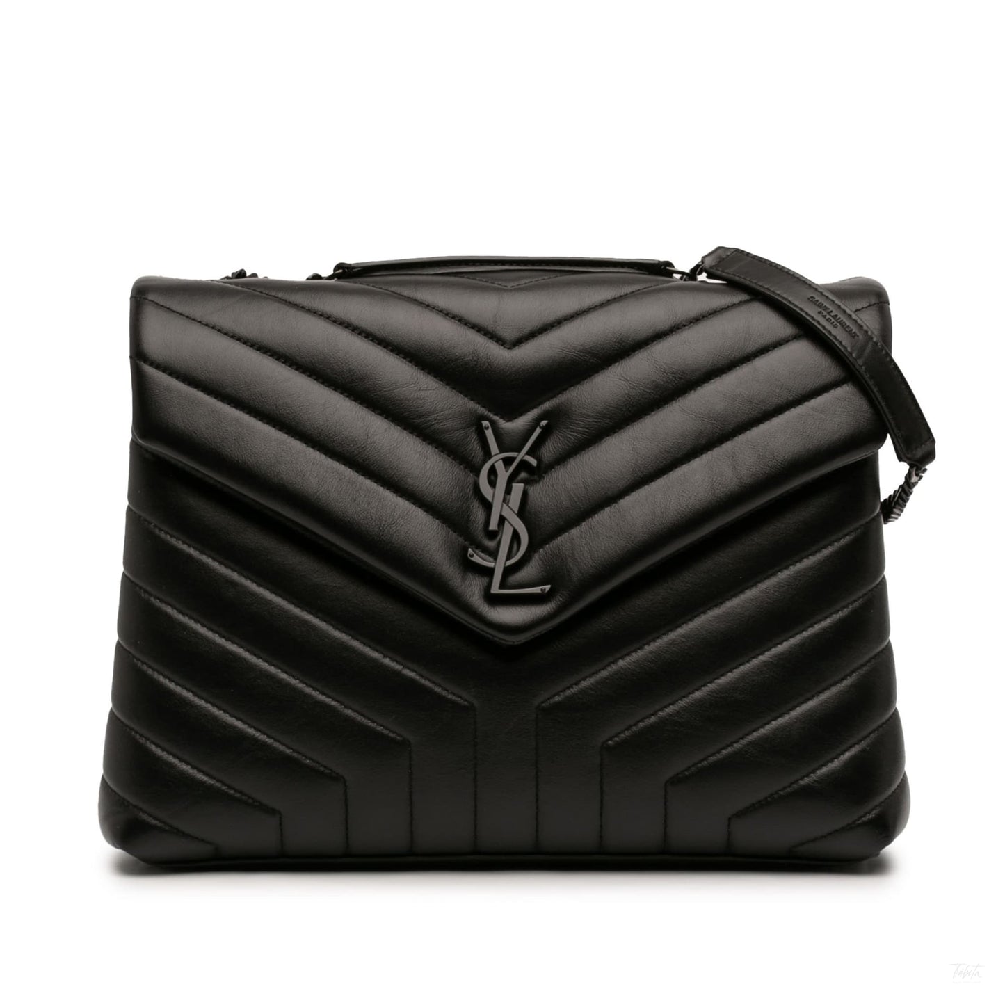 322606031 Saint Laurent Medium Matelasse Calfskin Monogram Monochrome LouLou Shoulder Bag Black 1
