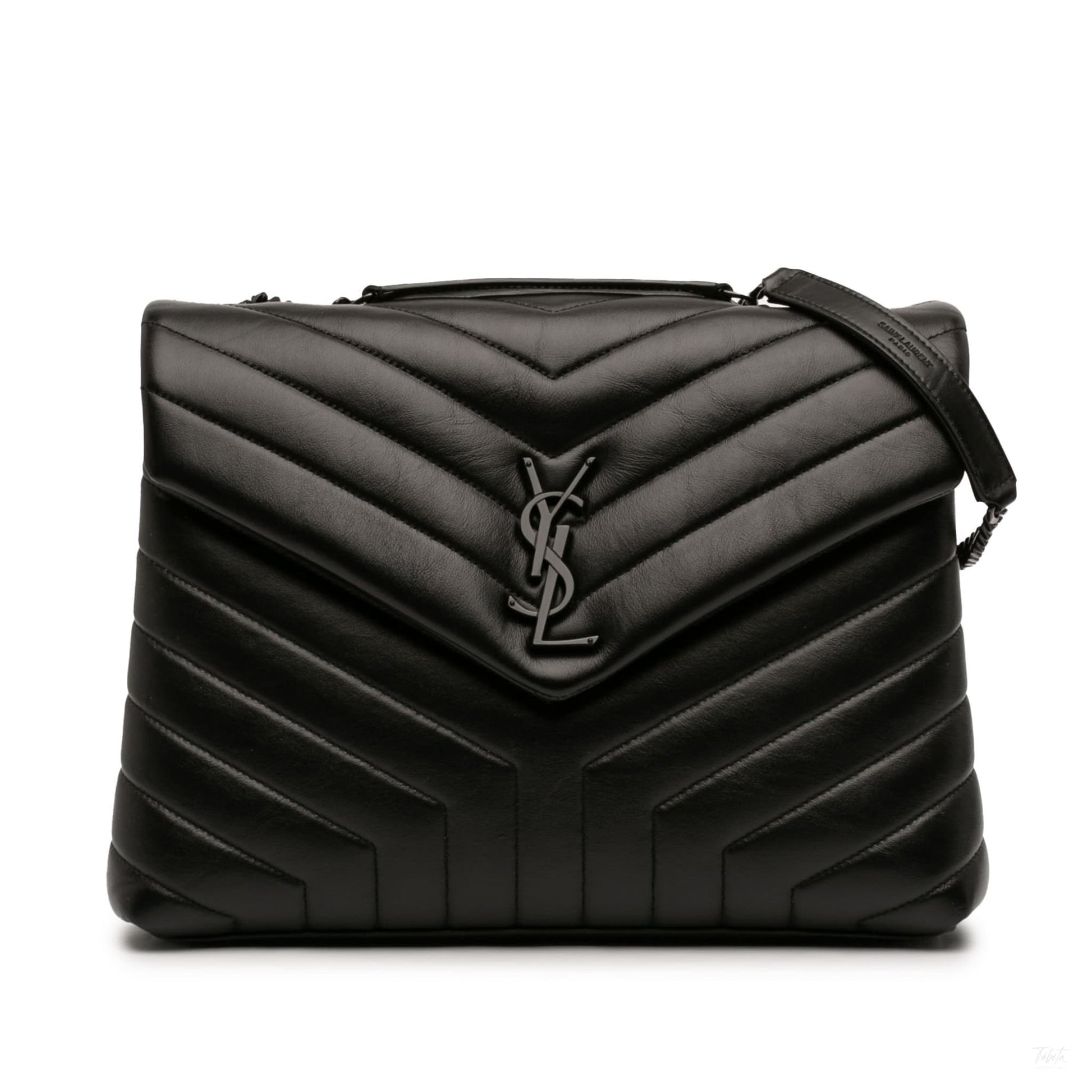 322606031 Saint Laurent Medium Matelasse Calfskin Monogram Monochrome LouLou Shoulder Bag Black 1