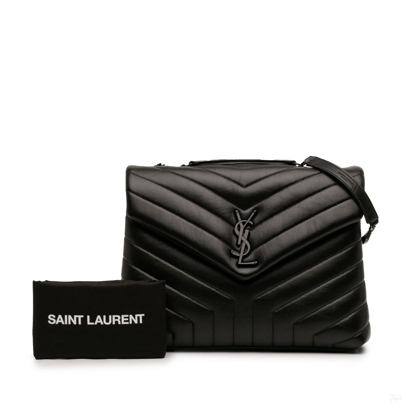 322606031 Saint Laurent Medium Matelasse Calfskin Monogram Monochrome LouLou Shoulder Bag Black 7
