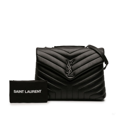 322606031 Saint Laurent Medium Matelasse Calfskin Monogram Monochrome LouLou Shoulder Bag Black 7
