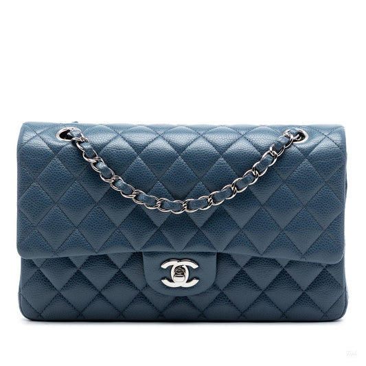 322606036 Chanel Medium Classic Caviar Double Flap Blue 1