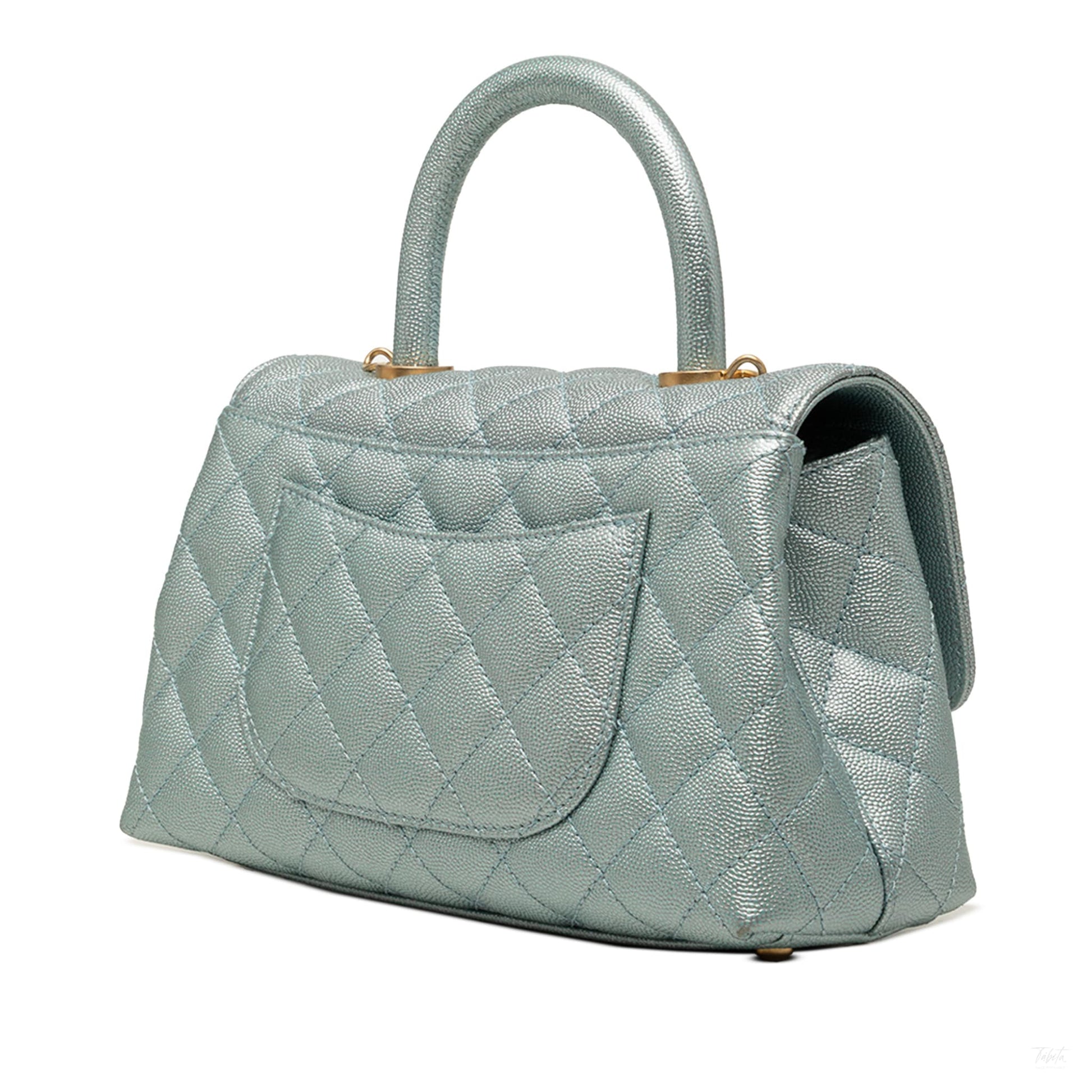 322606053 Chanel Mini Metallic Caviar Coco Top Handle Bag Blue 2