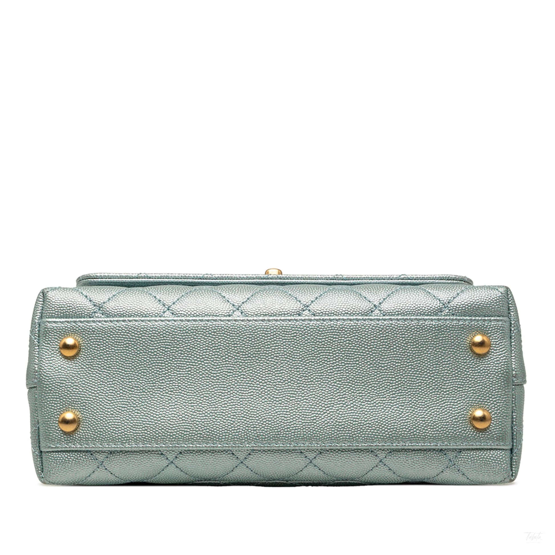 322606053 Chanel Mini Metallic Caviar Coco Top Handle Bag Blue 3