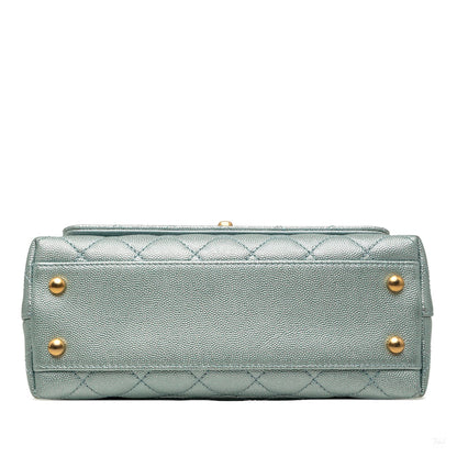 322606053 Chanel Mini Metallic Caviar Coco Top Handle Bag Blue 3