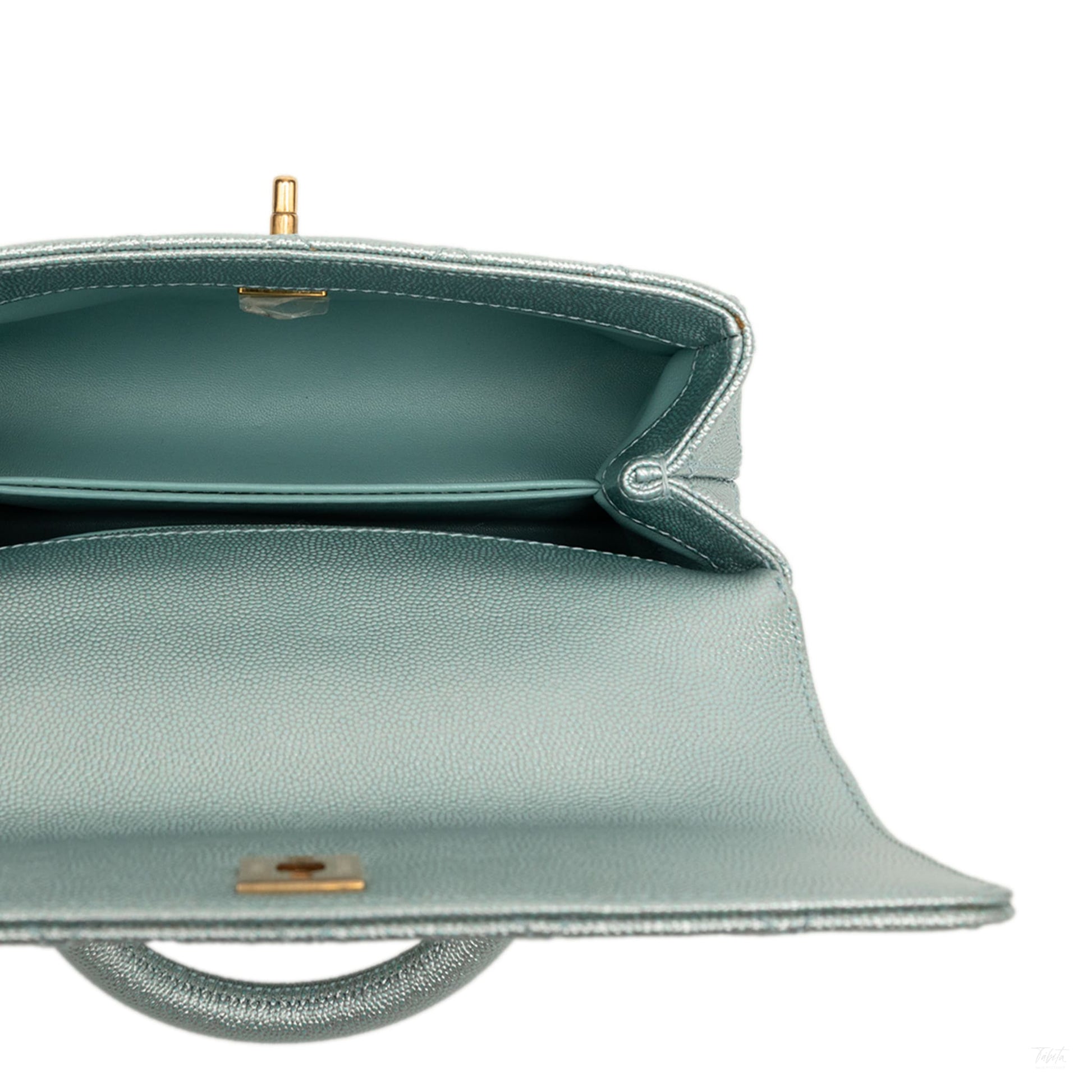 322606053 Chanel Mini Metallic Caviar Coco Top Handle Bag Blue 4