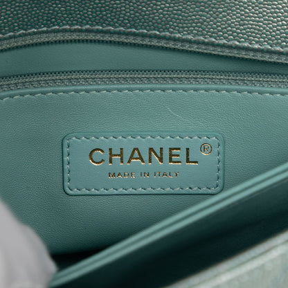 322606053 Chanel Mini Metallic Caviar Coco Top Handle Bag Blue 5