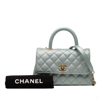 322606053 Chanel Mini Metallic Caviar Coco Top Handle Bag Blue 8