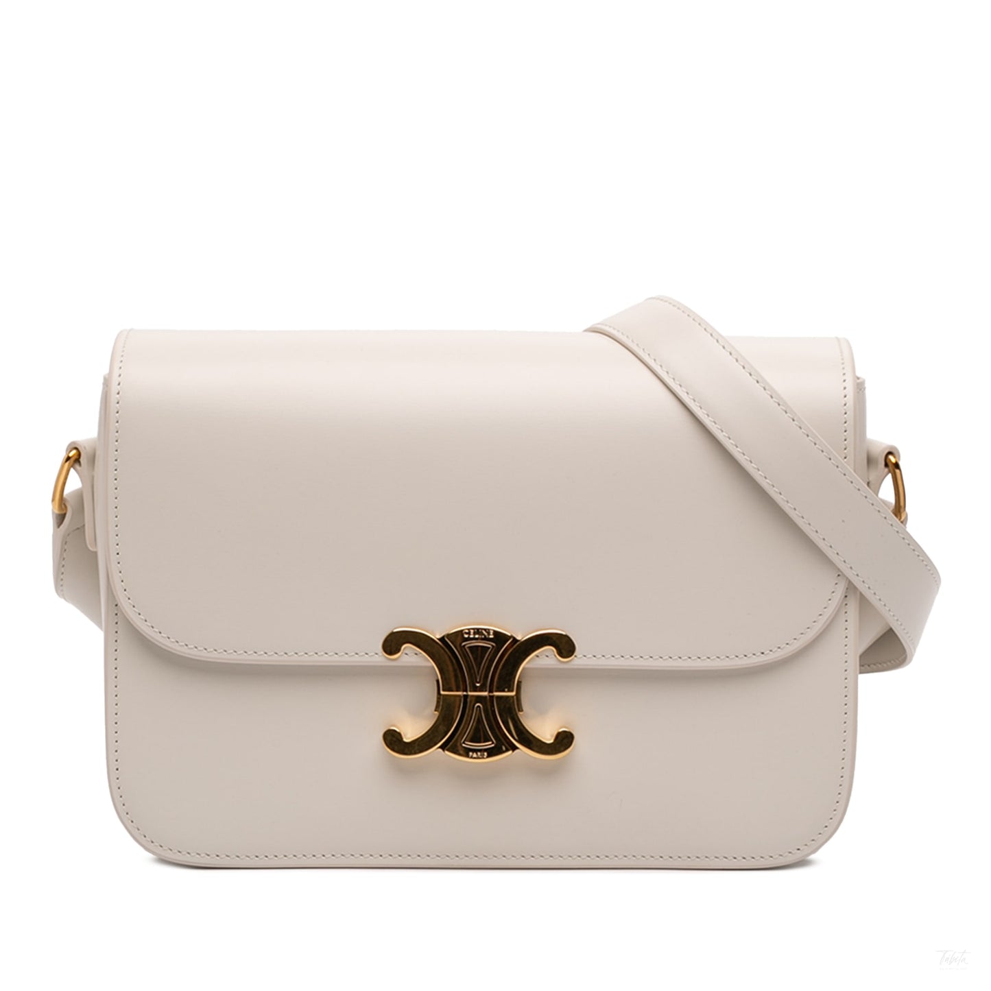 322606056 Celine Classique Shiny Calfskin Triomphe Crossbody White 1