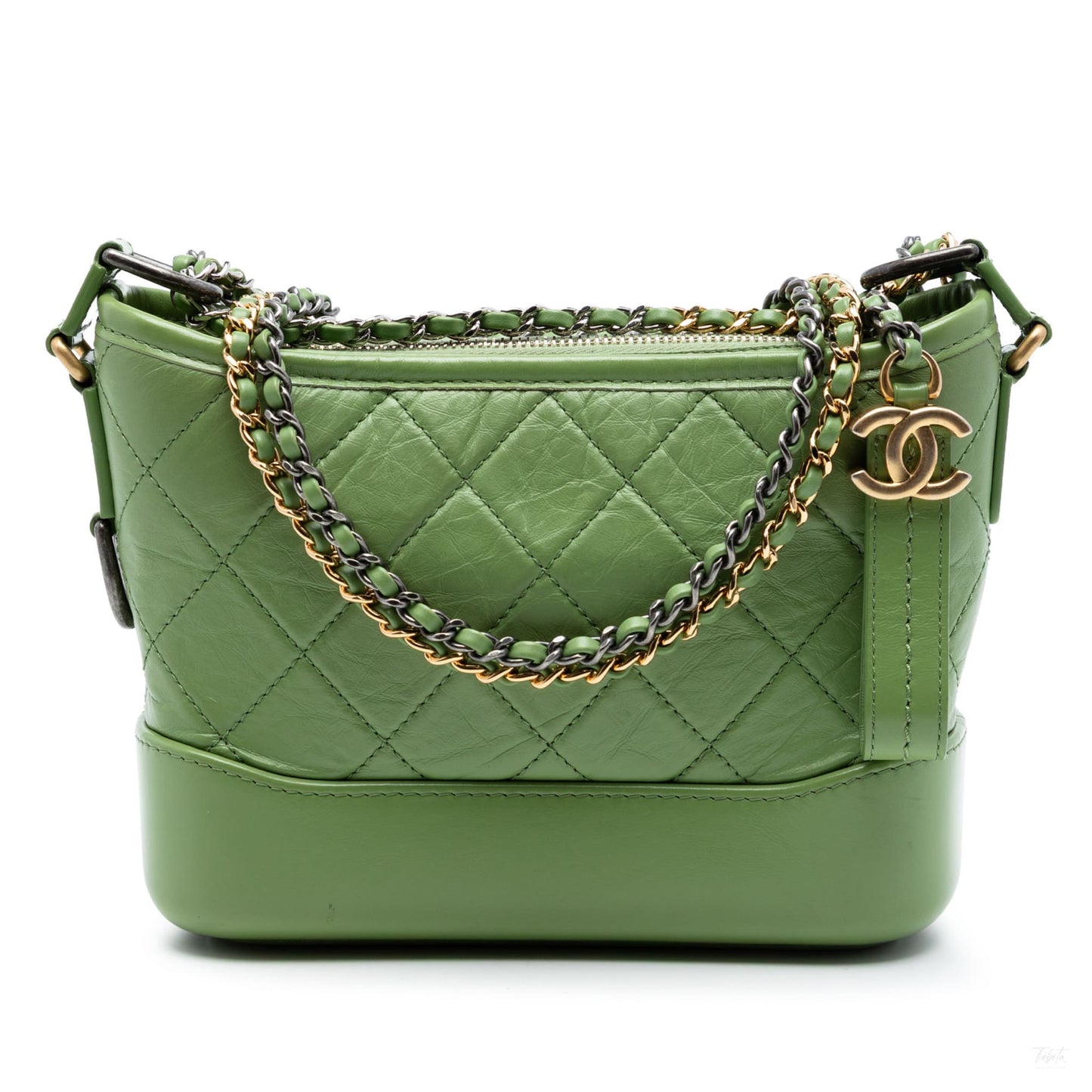 322606057 Chanel Small Quilted Aged Calfskin Gabrielle Hobo Green 1