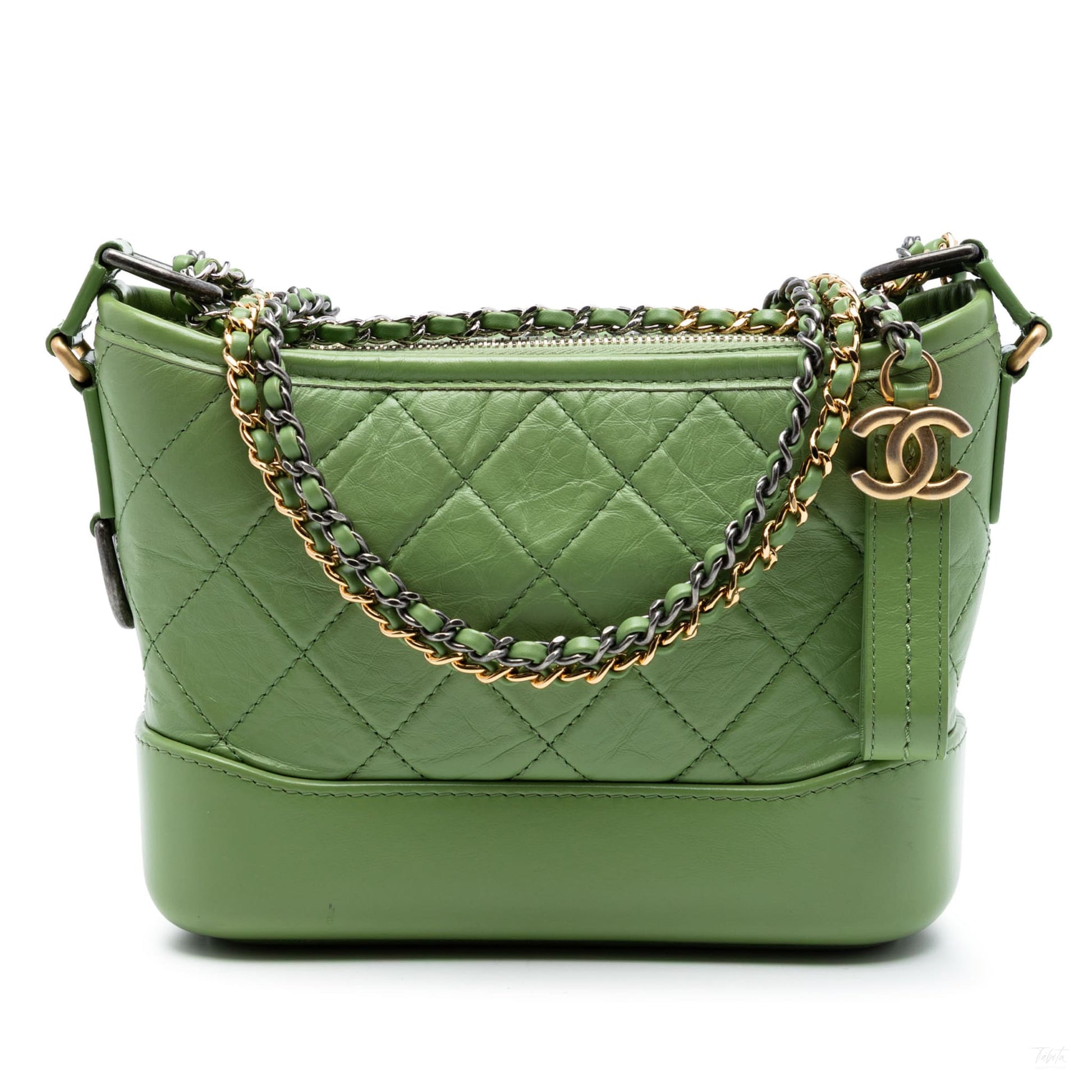 322606057 Chanel Small Quilted Aged Calfskin Gabrielle Hobo Green 1