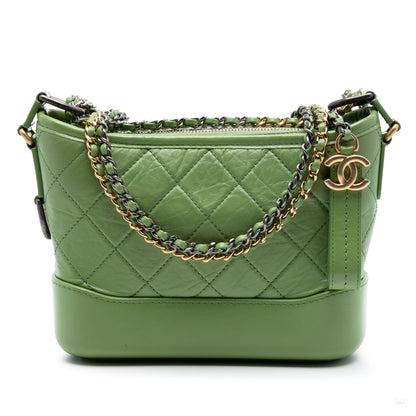 322606057 Chanel Small Quilted Aged Calfskin Gabrielle Hobo Green 1