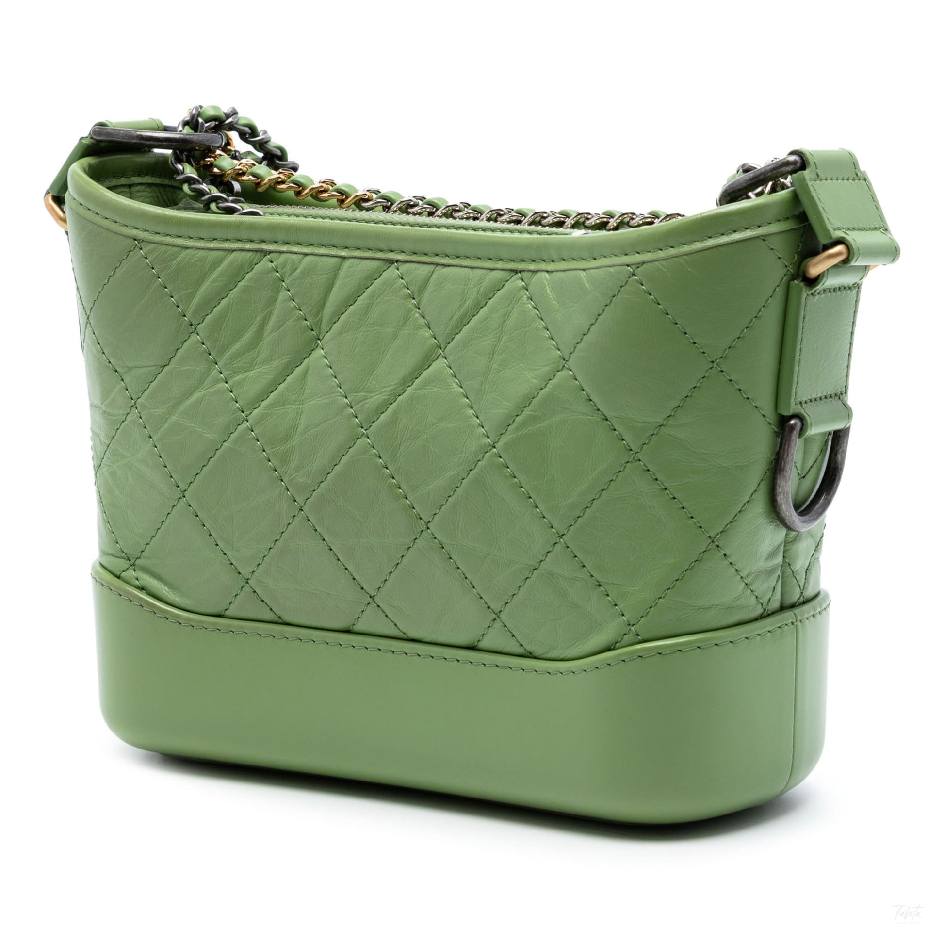 322606057 Chanel Small Quilted Aged Calfskin Gabrielle Hobo Green 2