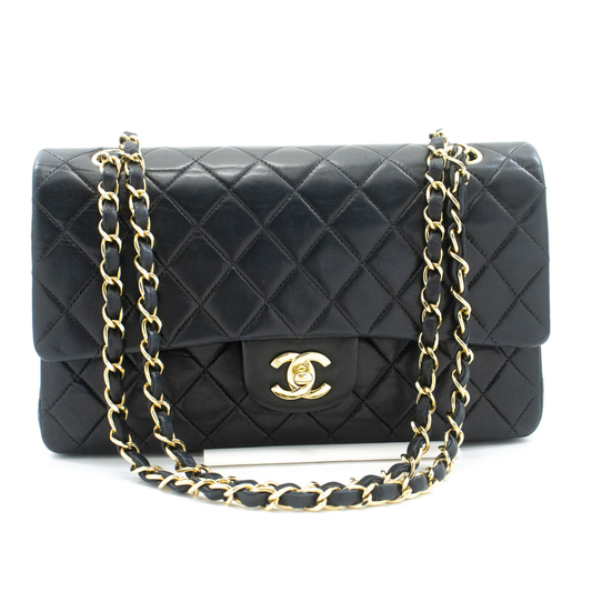Vintage Classic Double Flap Medium Lambskin Leather Matelassè Shoulder Bag Black