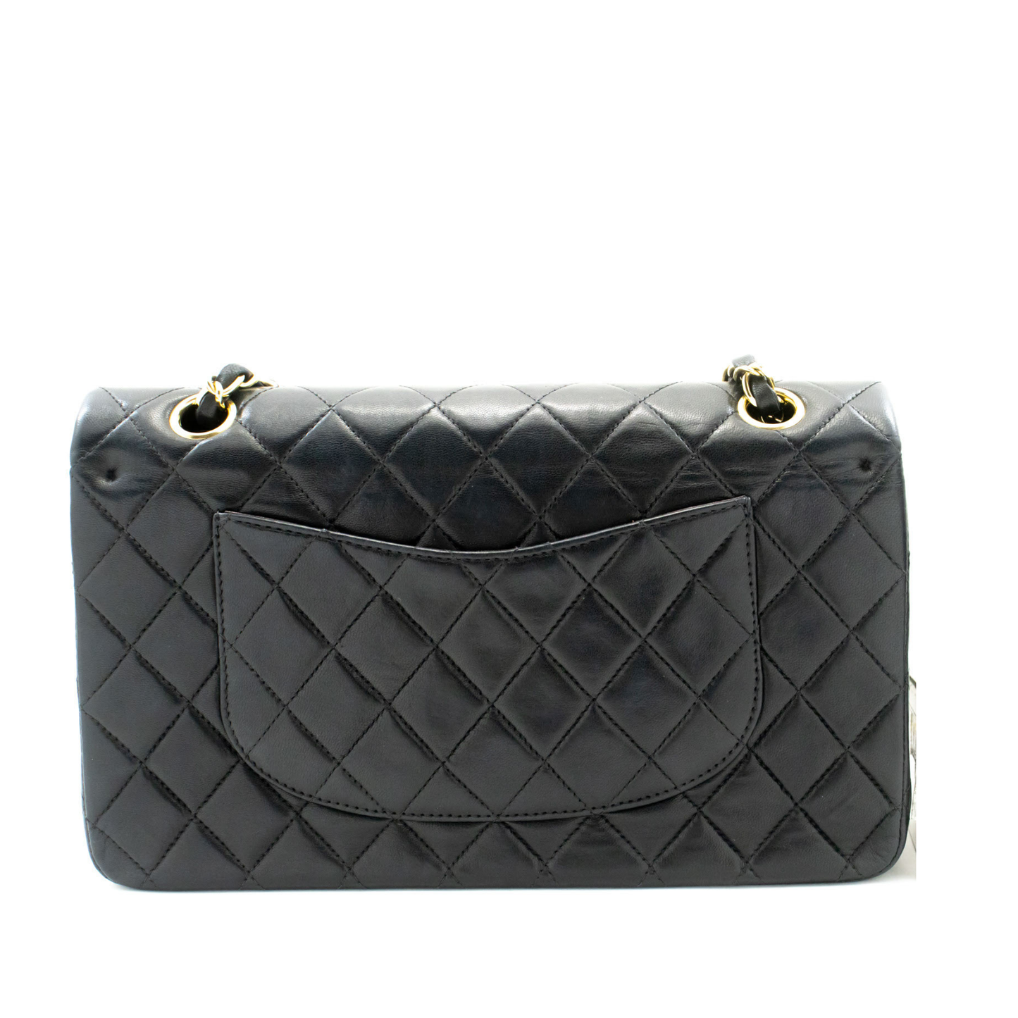 Vintage Classic Double Flap Medium Lambskin Leather Matelassè Shoulder Bag Black
