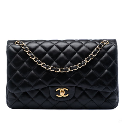 322606070 Chanel Jumbo Classic Lambskin Double Flap Black 1