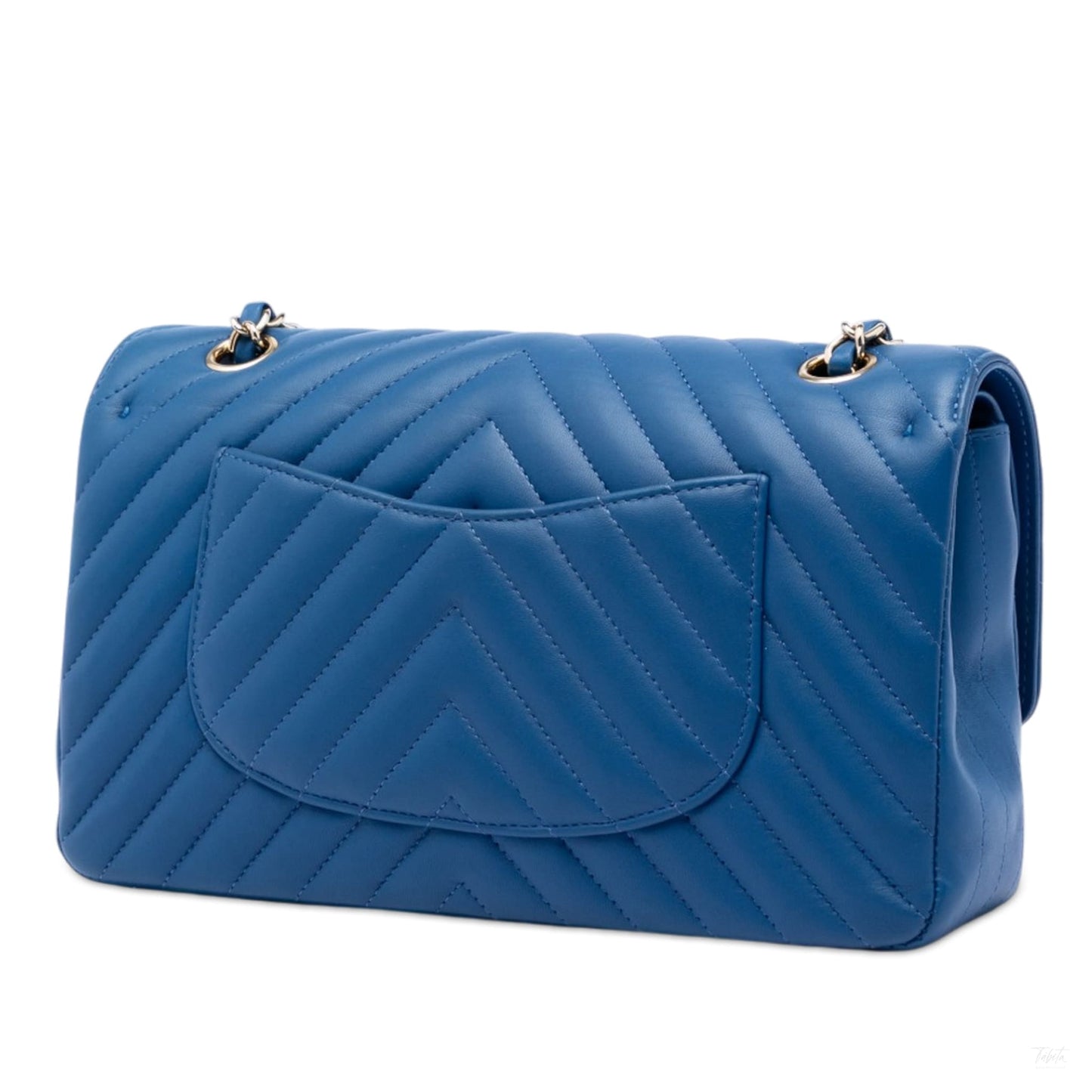 322606090 Chanel Medium Classic Chevron Lambskin Double Flap Blue 2