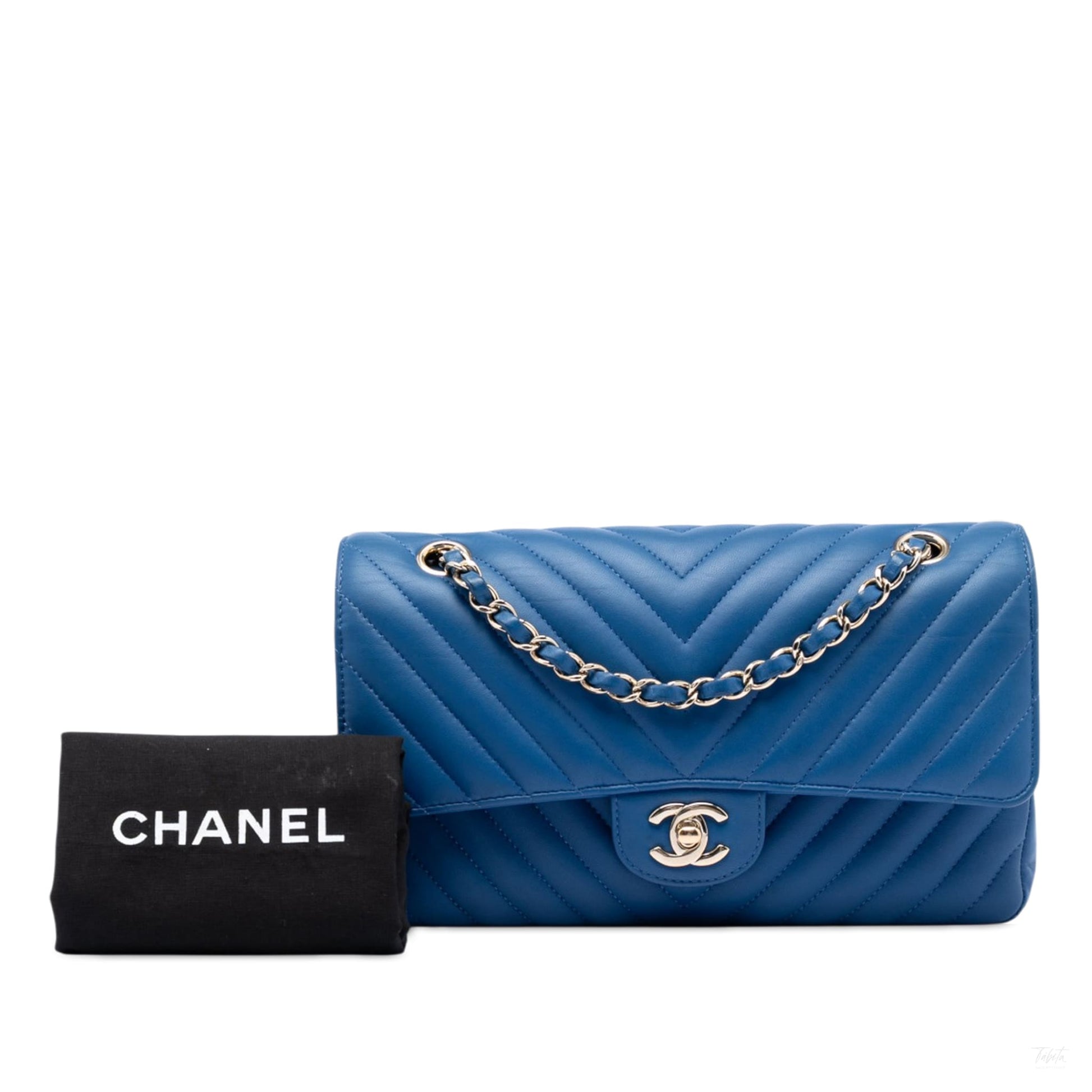 322606090 Chanel Medium Classic Chevron Lambskin Double Flap Blue 6