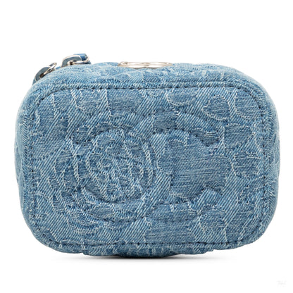322606107 Chanel Mini Quilted Denim Camellia Sweetheart Vanity Case With Chain Blue 3