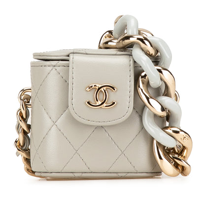 Vanity Case Mini Lambskin Leather Elegant Chain Quilted Crossbody Grey