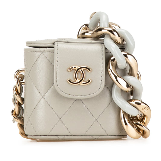 Vanity Case Mini Lambskin Leather Elegant Chain Quilted Crossbody Grey