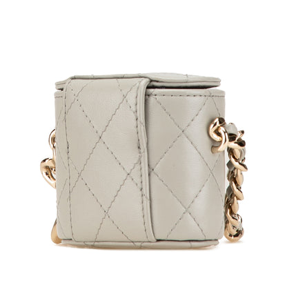 Vanity Case Mini Lambskin Leather Elegant Chain Quilted Crossbody Grey