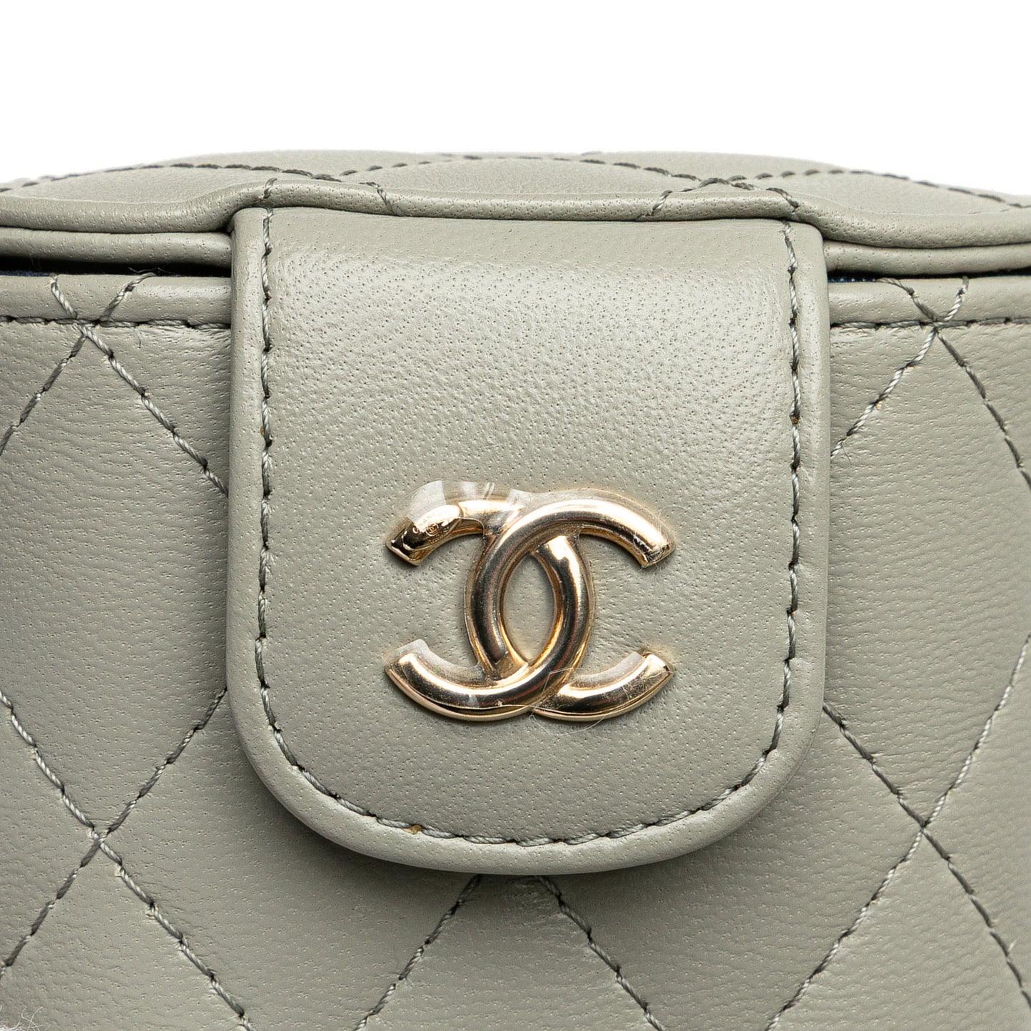 Vanity Case Mini Lambskin Leather Elegant Chain Quilted Crossbody Grey
