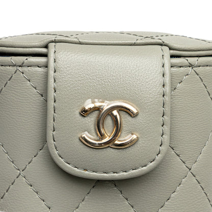 Vanity Case Mini Lambskin Leather Elegant Chain Quilted Crossbody Grey