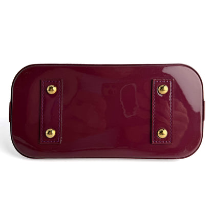 Alma BB Monogram Vernis Leather 2-Ways Top-handle Handbag Cherry Red