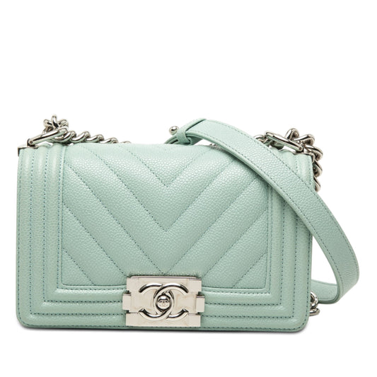 Boy Small Caviar Leather Chevron Flap Shoulder Bag Green