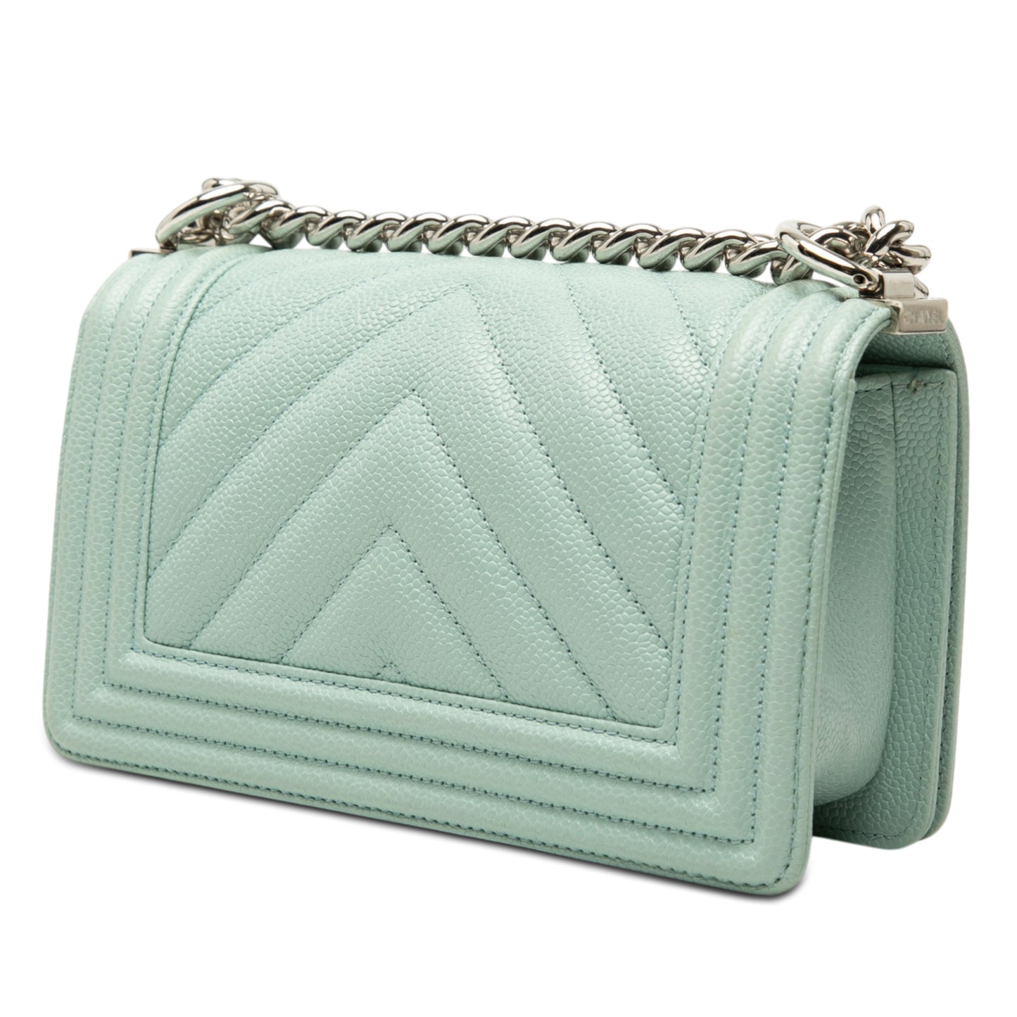 Boy Small Caviar Leather Chevron Flap Shoulder Bag Green