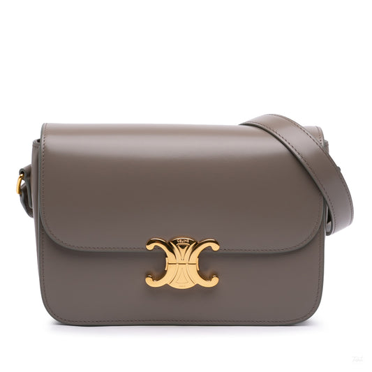 322606115 Triomphe Classique Shiny Calfskin Leather Flap Crossbody Brown 1