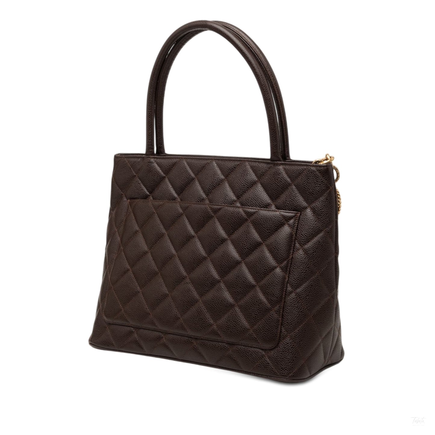 322606130 Vintage Medallion Caviar Leather Quilted Tote Handbag Brown 2