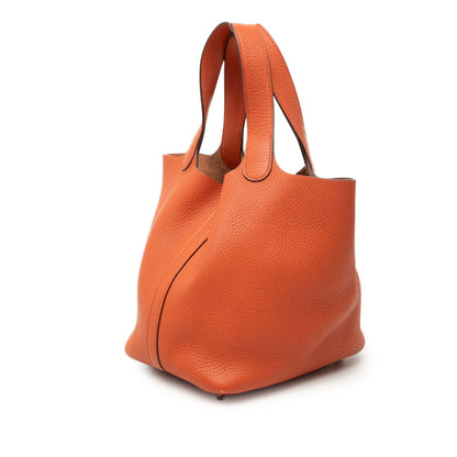 Picotin 18 Taurillon Clemence Leather Lock Bucket Handbag Orange