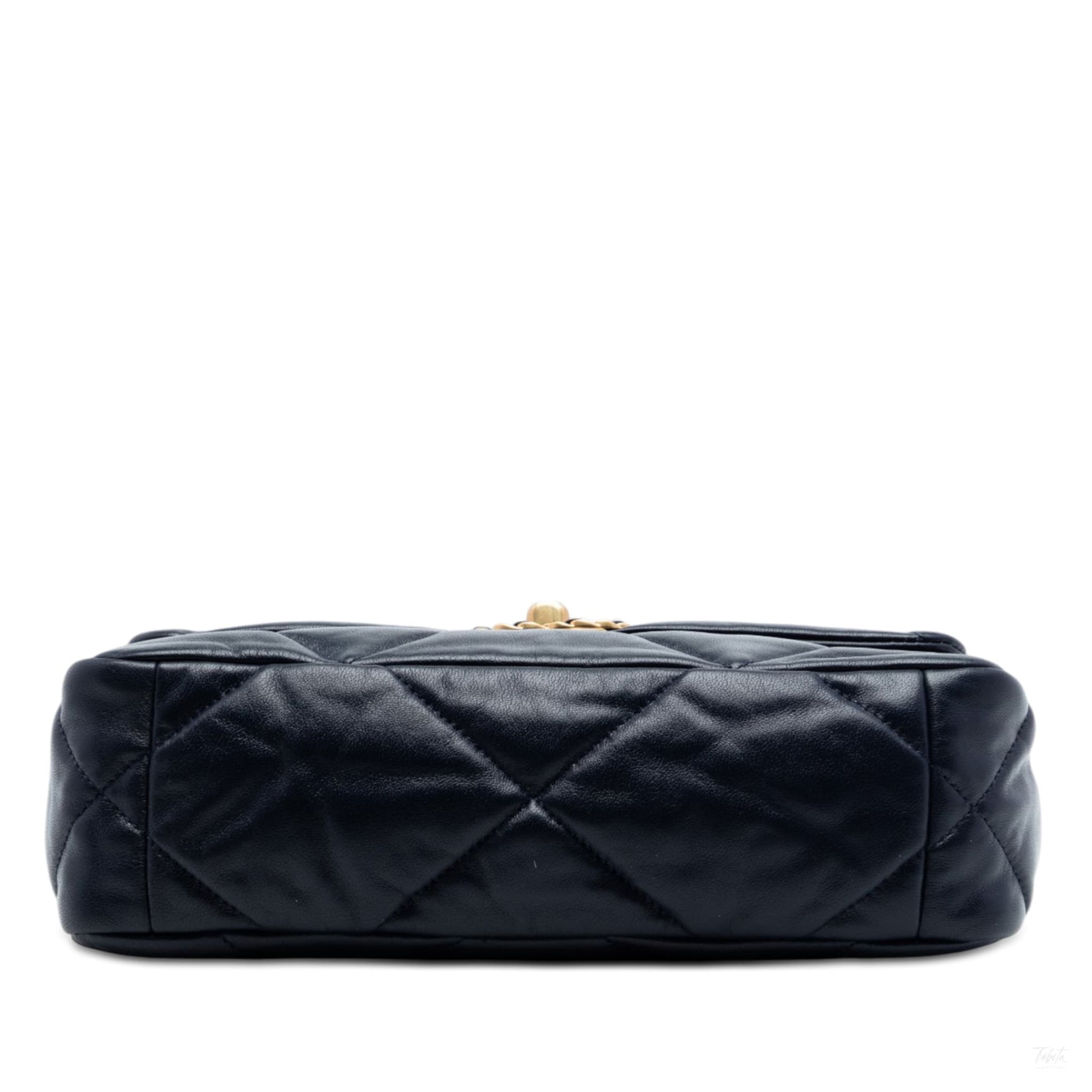 322606136 CHANEL 19 Medium Lambskin Leather Matelassè Flap Handbag Blue 3