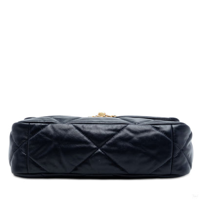 322606136 CHANEL 19 Medium Lambskin Leather Matelassè Flap Handbag Blue 3